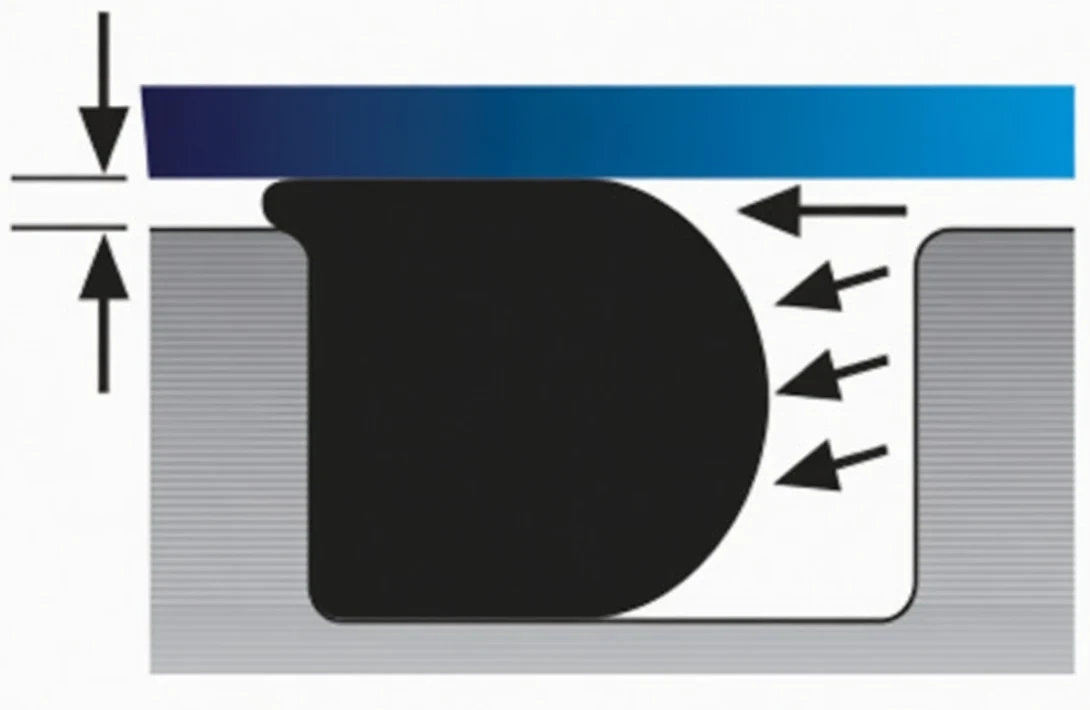 O-Ring extruded into a diametral clearance gap under pressure