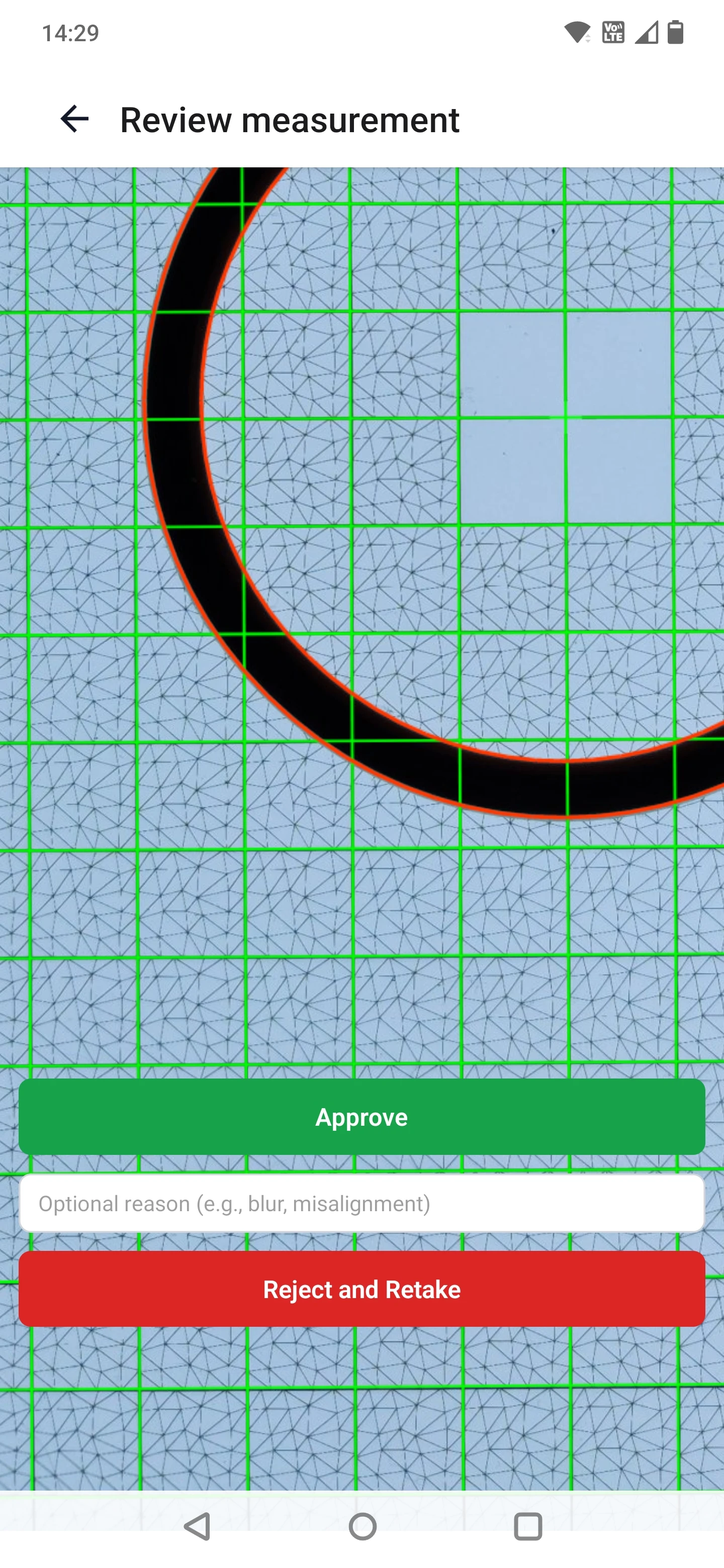 Reviewing detected O-Ring inner and outer edges
